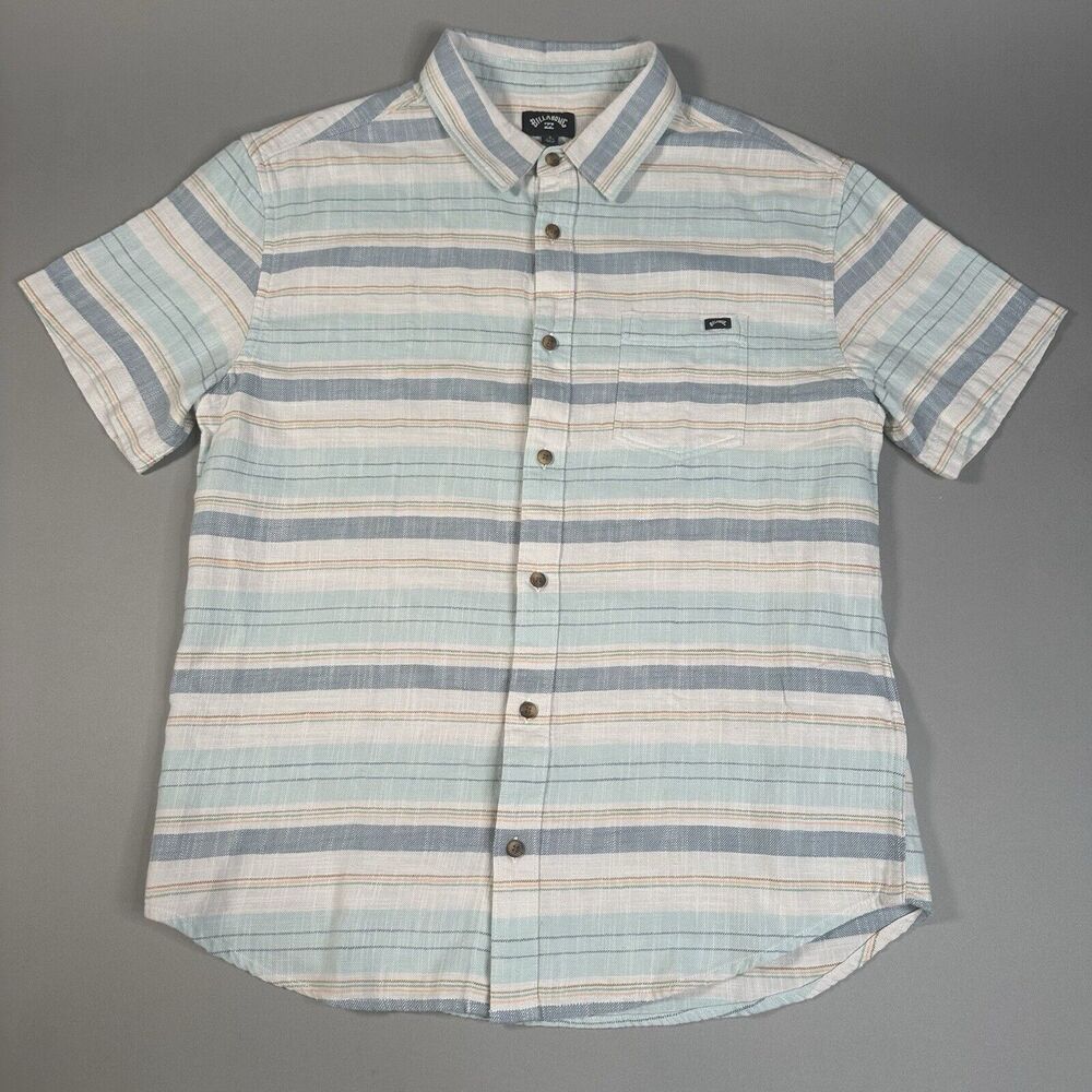Billabong Button Up Mens Blue & White Plaid Shirt in Small